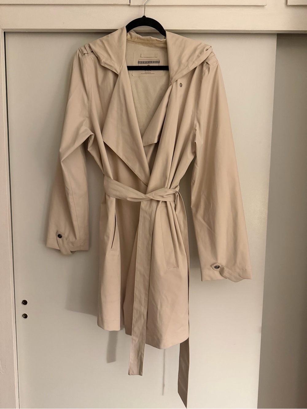 Bernardo Cream Trench Coat with Hooded Draped Collar
